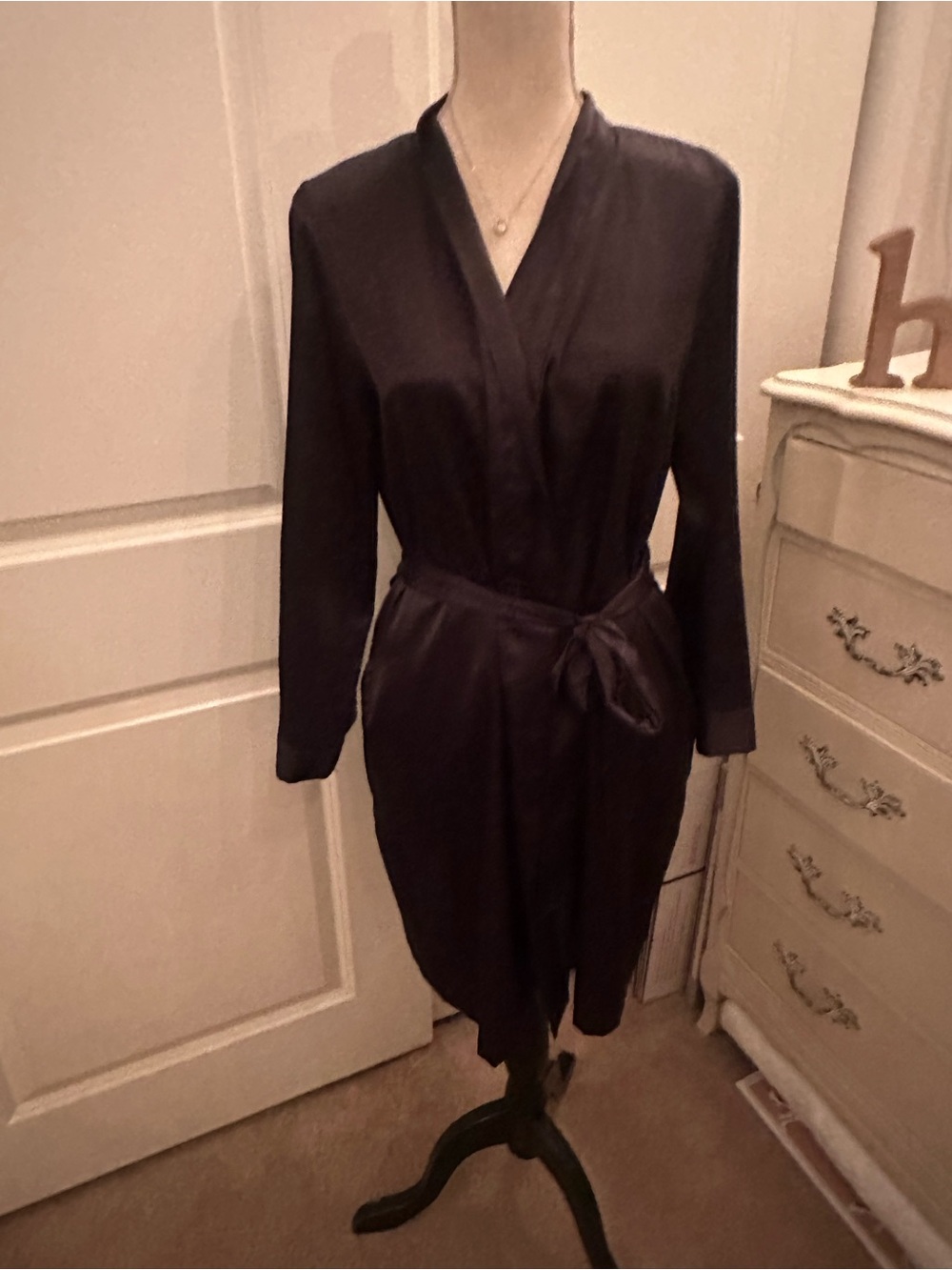 Morgan Taylor Black Satin Wrap Robe with Tie